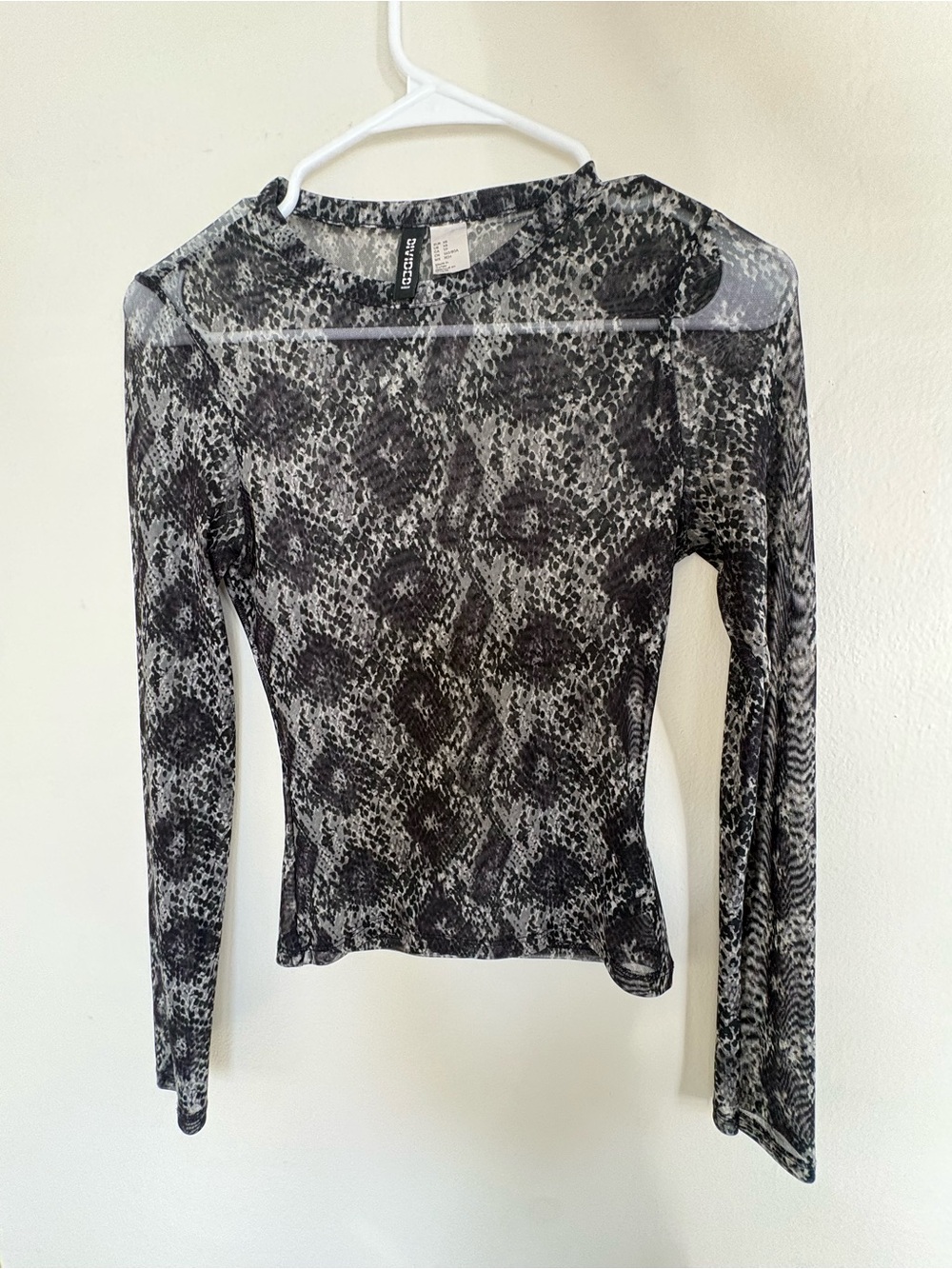 H&M Black & Gray Snake Print Sheer Long Sleeve Top